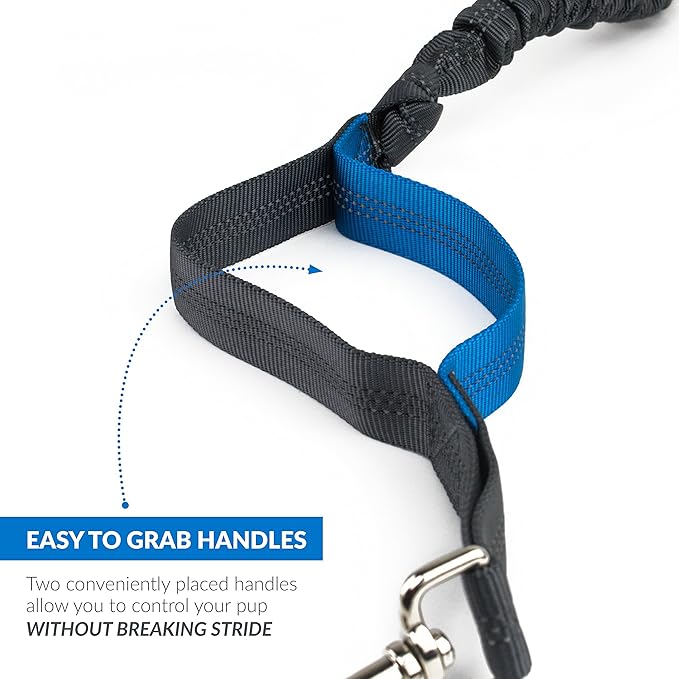 Tuff Mutt Hands-Free Waist Leash for Dog Walking, Running and Hiking, Adjustable Belt with Double Handle, Reflective Bungee Design for Large & Medium Dogs