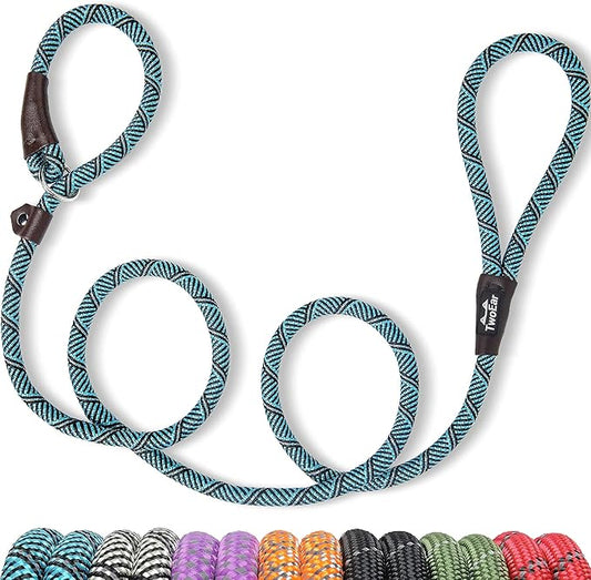 TwoEar Dog Slip Rope Leash - 6FT Heavy Duty Training Leash with Reflective Threads for Small to Large Dogs (Slim 3/8''x6ft, Blue)