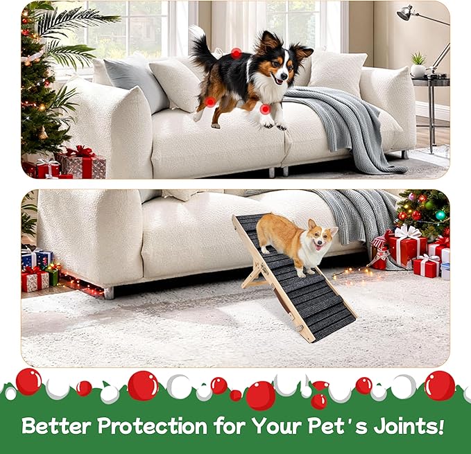 Dog Ramp for Bed-Non-Slip - Extra Wide Pet Ramp for Small Large Dogs to Get on Couch Car Wooden Foldable Dog Ramp Seamlessly Connects Platform -Hold up to 110 Pound-Adjustable, Foldable (S)