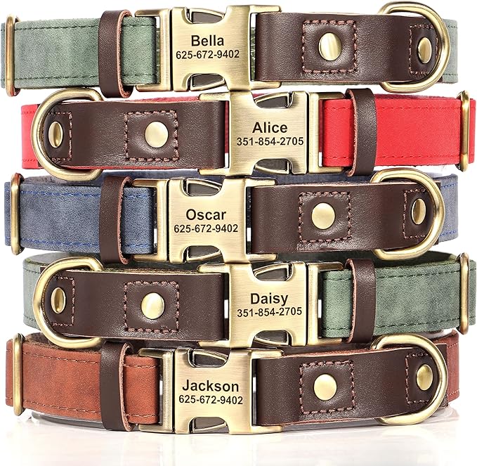 Personalized Dog Collars, Custom Soft PU Leather Dog Collar with Pet Name and Phone Number for Large Dogs, Adjustable and Durable Pet Collars with Quick Release Metal Buckle,XL(17-26")