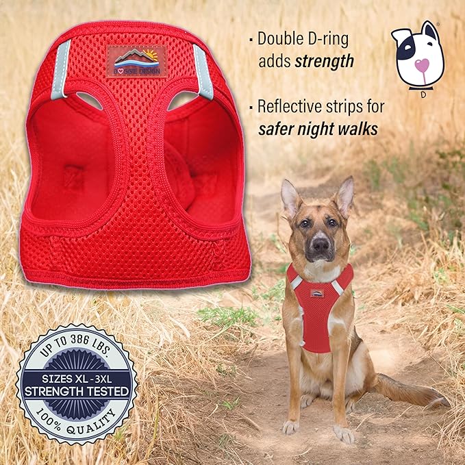 Doggie Design Dog Harness - No Choke Dog Harness, Dog Vest, Mesh Polyester, Pet Harness, Simple Step in and Go Design, Harness for Dog - Red, 3X-Large
