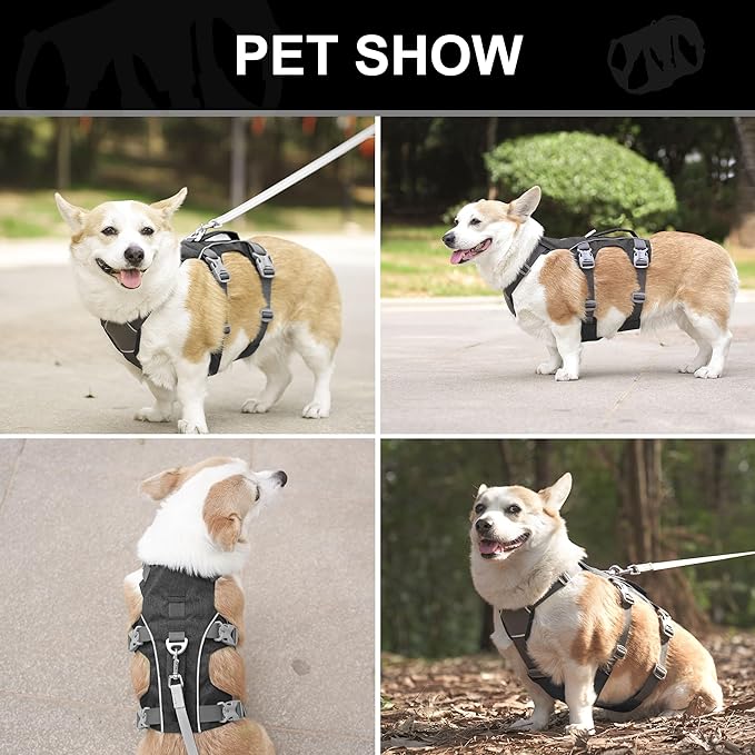 Escape Proof Dog Harness Small Sized Dog, Reflective No Pull Dog Vest with Handle, Lightweight Full Body Pet Harness Adjustable for Walking,Training(Black,Chest:16-27")