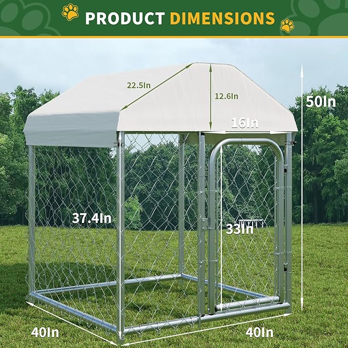 Outdoor Dog Kennel 40" L * 40" W, Heavy Duty Large Outside Dog Enclosure with UV-Resistant Waterproof Sun-Proof Cover, Double Security Locks for Backyard Farm Ranch