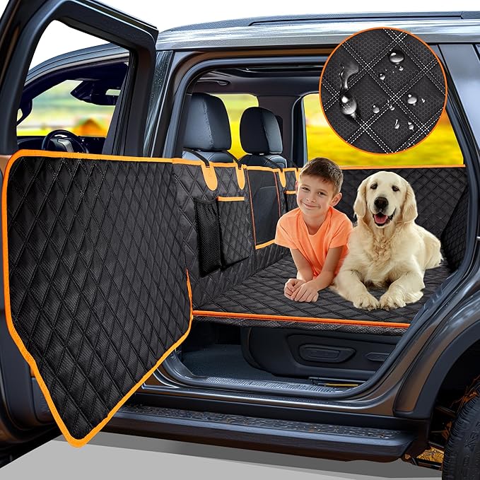 Dog Car Seat Cover for Back Seat, Hard Bottom Car Seat Cover for Dogs with Door Protectors, Waterproof Back Seat Extender for Dogs, Scratch-Resistant, Suitable for Cars