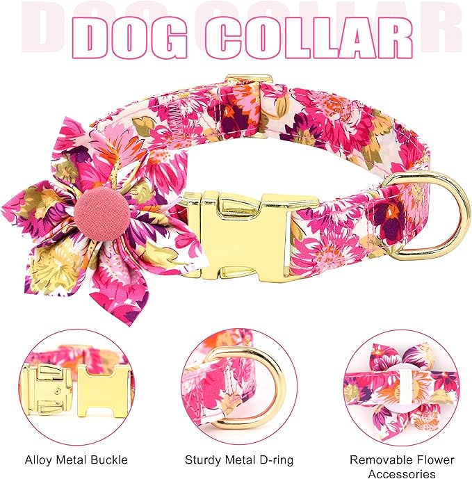 Beirui Cute Girl Dog Collars, Harnesses & Leashes Set - Adjustable Dog Collar and Leash Set with Flower - Soft Mesh Dog Vest Harness for Puppies Small Medium Dogs (Pink-2,XS)