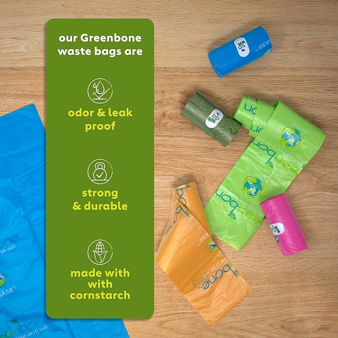 Greenbone BioBase Dog Poop Bag Refills: 28 Rolls - 336 Bags with Dispenser and Rope Toy Handle