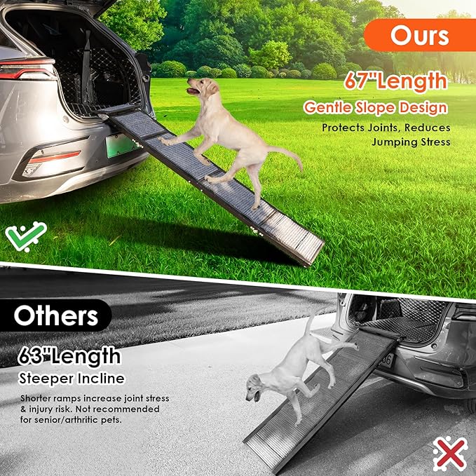 Dog Ramp for Car,350LB 67" Long & 20" Wide ramp for Dogs to get in car,Folding Dogs Ramps for Large Dogs with Non-Slip Rug Surface,Dog ramp for Truck,SUV,Dog Steps for Bed,Adjustable Dog ramp