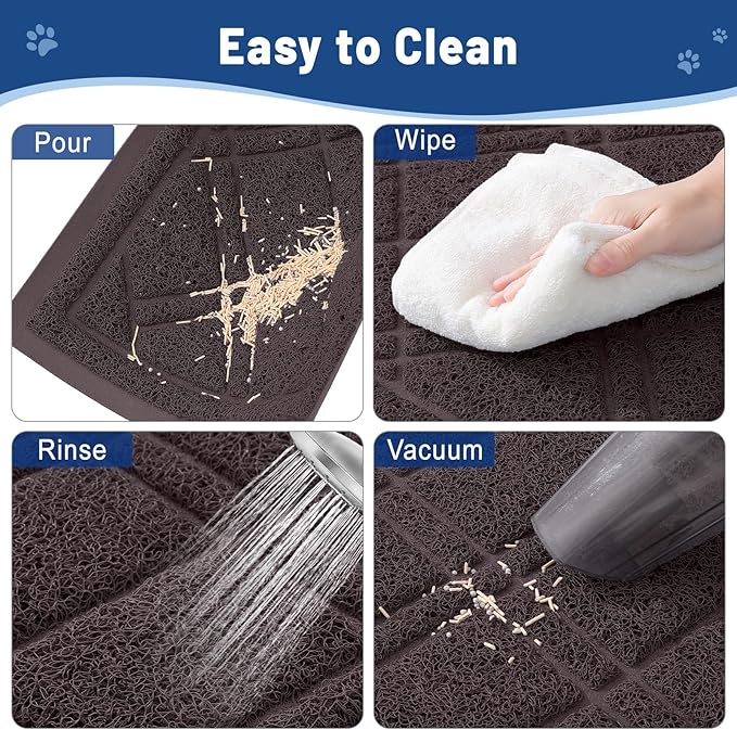 Smiry Cat Litter Box Mat 47x32, Non-Slip Water Resistant Litter Trapping Mat, Easy Clean Less Waste and Urine-Locking Cat Carpet for Indoor, Brown