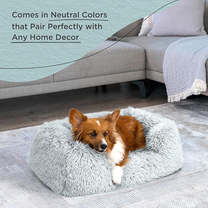Best Friends by Sheri Shag Lounge Bed Calming Faux Fur Dog Bed, Frost, Medium, 30" x 20"