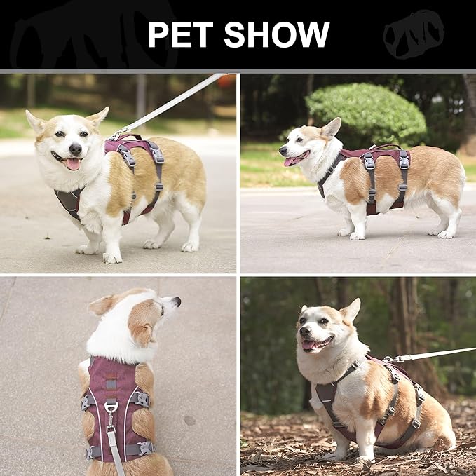 Escape Proof Dog Harness Medium Sized Dog, Reflective No Pull Dog Vest with Handle, Lightweight Full Body Pet Harness Adjustable for Walking,Training(Maroon,Chest:17-32")