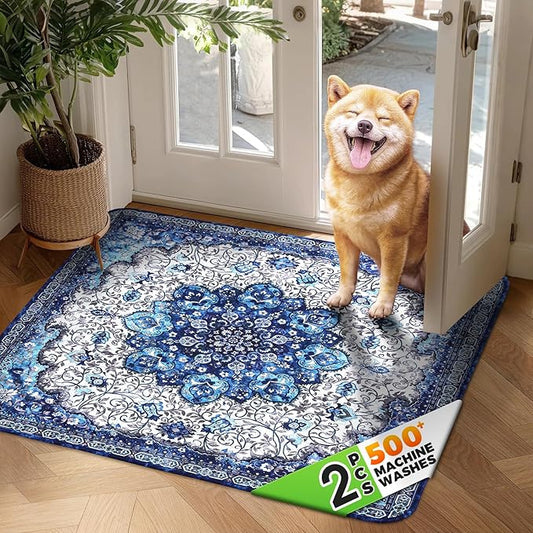 Hompet 2 Pack Super Absorbent Dog Door Mat for Muddy Paws, Washable Pee Pads for Dogs, Reusable Puppy Training Pads, Quick Dry Non-Slip Pet Entryway Rug, Leak-Proof Potty Pad for Indoor Floors 36x36