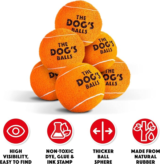 The Little Dog's Balls, Dog Tennis Balls, Orange 6-Pack, Strong Toy for Agility Training, Puppy Training, Play, Exercise & Fetch, 1.9 Inches Diameter