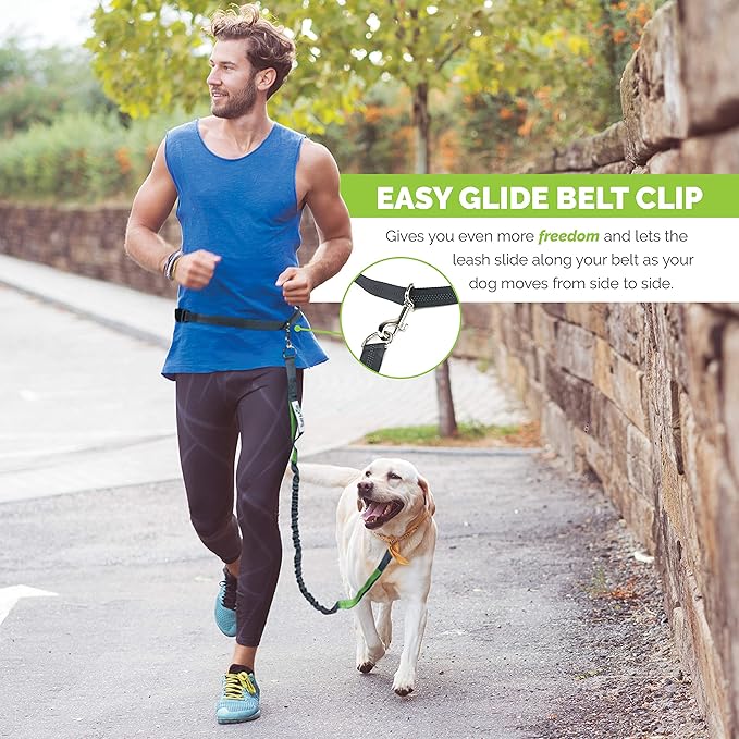 Tuff Mutt Hands-Free Waist Leash for Dog Walking, Running and Hiking, Adjustable Belt with Double Handle, Reflective Bungee Design for Large & Medium Dogs