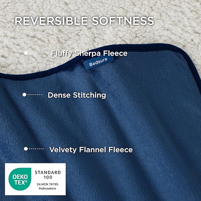 Bedsure Cat Blanket for Indoor Cats - Waterproof Calming Cat Blankets for Couch Protection, Sherpa Fleece Pet Blanket, Soft Plush Reversible Throw Furniture Protector, 50"x40", Blue