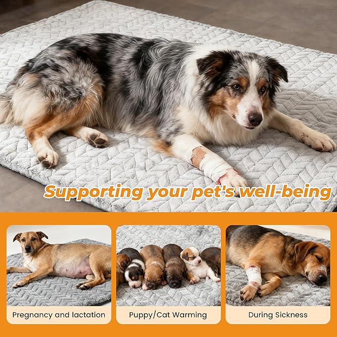 PatiencET 24"x35" Large Heated Dog & Cat Pad – Jumbo Dog Heating Mat with 6-Temp, 5-Timer, Chew-Proof Cord, Washable Outdoor-Indoor Warming Bed