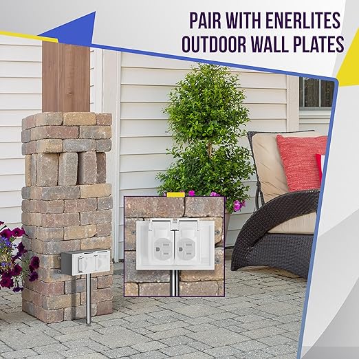 ENERLITES Duplex Receptacle, Tamper-Weather-Resistant, Residential Grade Outdoor Outlet, 15A 125V, Self-Grounding, 2-Pole, 3-Wire, 5-15R, UL Listed, 61580-TWR-W, White