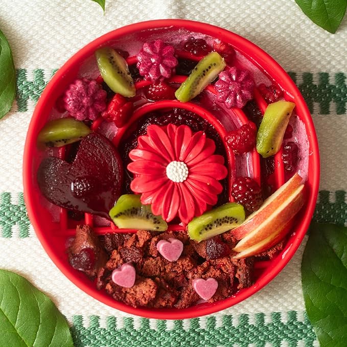 Should We Go? Slow Feeder for Dogs & Puppies, The Slowdown Bowl Silicone Slow Eating, Modern Lick Mat Design, Reduces Gulping, Fits 2 Cups, 7.5” Across x 1.5” Tall, Mealtime Challenge, Medium-Cherry