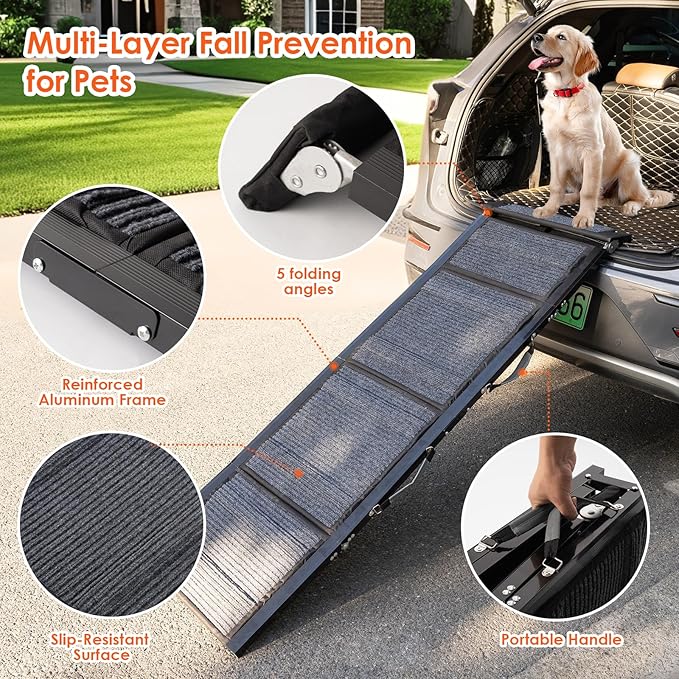 Dog Ramp for Car,350LB 67" Long & 20" Wide ramp for Dogs to get in car,Folding Dogs Ramps for Large Dogs with Non-Slip Rug Surface,Dog ramp for Truck,SUV,Dog Steps for Bed,Adjustable Dog ramp
