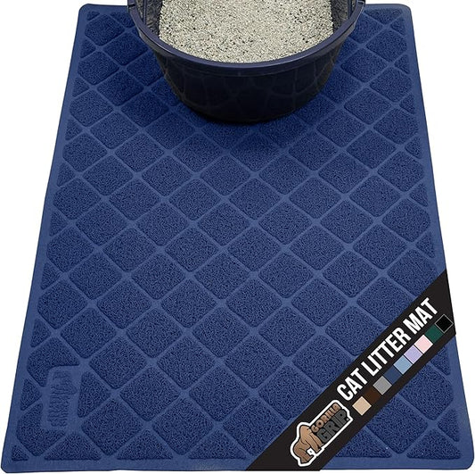 GORILLA GRIP Cat Litter Box Mat, Water Resistant, US Designed Kitty Litter Trapping Mats, Easy to Clean, Scatter Control, Less Mess and Clean Floors, Kitten Supplies for Indoor Cats, 24x17 Navy Blue