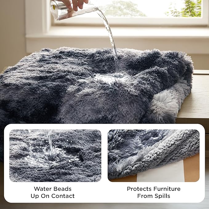 Bedsure Waterproof Dog Blankets for Large Dogs - Cat Blanket for Couch Protector Washable Long Faux Fur,Calming Soft Reversible Throw Furniture Protection for Puppy Pet, 40"x50", Tie-dye Grey