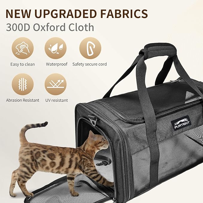 TSA Approved Pet Carrier in Cabin with Foldable Litter Box for Kittens and Small Dogs Fits Pets Up to 15 lbs, Animal Rabbit Puppy Soft Pet Carrier Portable Airline Approved, Travel for Comfort, Black
