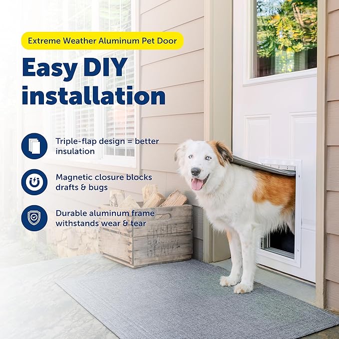 PetSafe Extreme Weather Aluminum Pet Door - Energy-Saving Thermal Barrier Pet Flap with Slide-in Door Locking & Secure Flap Cover - for Dogs Up to 100 Lb - Large