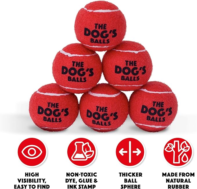 The Dog's Balls 6-Pack Red Dog Toy, Non-Toxic Pet Tennis Balls for Training, Play, Exercise & Fetch, Robust Retrieval Toys for All Breed Sizes