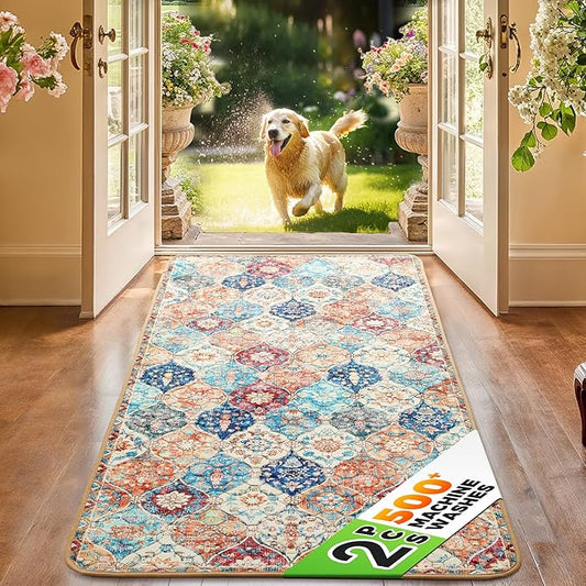 Hompet 2 Pack Super Absorbent Dog Door Mat for Muddy Paws, Washable Pee Pads for Dogs, Reusable Puppy Training Pads, Quick Dry Non-Slip Pet Entryway Rug, Leak-Proof Potty Pad for Indoor Floors 28.5x60