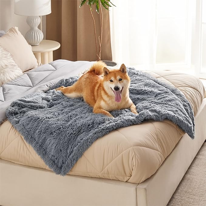 Bedsure Waterproof Dog Blankets for Large Dogs - Cat Blanket for Couch Protector Washable Long Faux Fur, Calming Soft Reversible Throw Furniture Protection for Puppy Pet Pet, 40"x50", Grey
