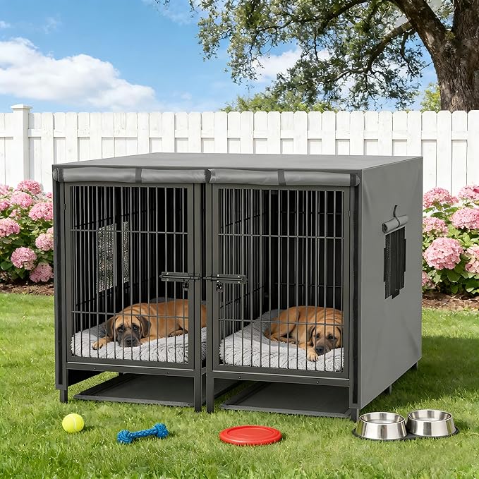 BingoPaw Heavy Duty Dog Crate: 52Inch Extra Large Dog Kennel Indoor with Divider - Metal Crates for Dogs Indoor with Two Door and Tray for Small Medium Large Dogs