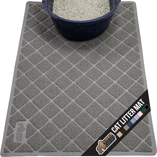 GORILLA GRIP Cat Litter Box Mat, 47x35, Water Resistant, US Designed Kitty Litter Trapping Mats, Easy to Clean, Scatter Control, Less Mess and Clean Floors, Kitten Supplies for Indoor Cats, Gray