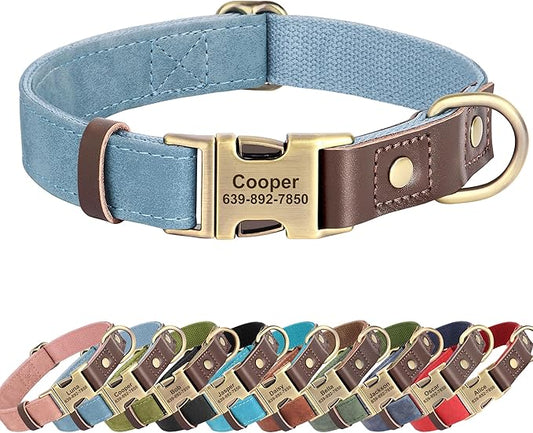 Personalized Dog Collars, Custom Soft PU Leather Dog Collar with Pet Name and Phone Number for Large Dogs, Adjustable and Durable Pet Collars with Quick Release Metal Buckle,XL(17-26")