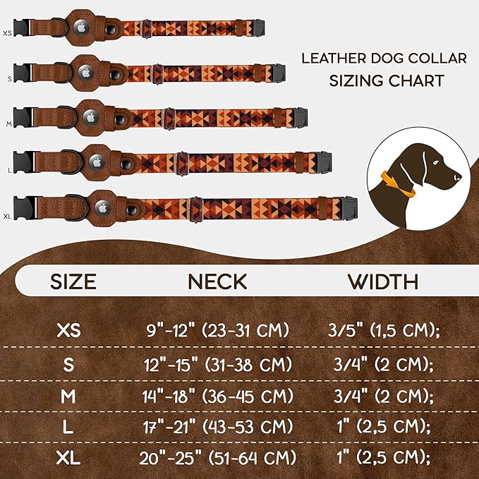 AirTag Dog Collar with Metal Buckle - Printed Nylon Soft Leather Dog Collar with Apple AirTag Holder - Secure Tracking GPS Pet Collars for Girl Boy Small Large Dogs (XL, 20"-25" Neck Fit, Tribal)
