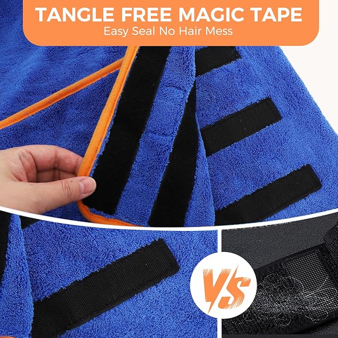 Mihachi Dog Bathrobe Towel Wrap Fast Drying with Drying Gloves Set, Super Absorbent Coral Fleece Dog Drying Coat Bath Robe for Puppy, Medium & Large Dogs, Adjustable Collar & Belly Strap, Blue S
