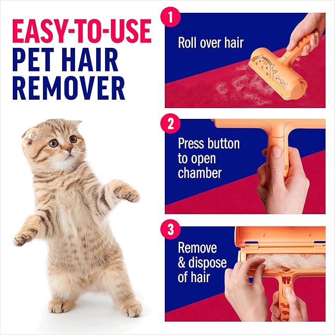 ChomChom Roller Pet Hair Remover – Original Size Reusable Lint Roller for Cat & Dog Hair on Furniture, Couch, Carpet, Car, Rugs & Bedding – Portable, Eco-Friendly (Cat)