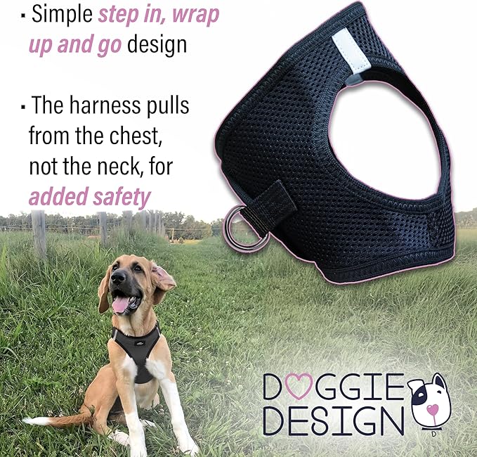 Doggie Design Dog Harness - No Choke Dog Harness, Dog Vest, Mesh Polyester, Pet Harness, Simple Step in and Go Design, Harness for Dog - Black, 2XL/3XL