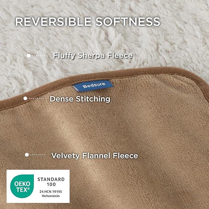 Bedsure Waterproof Dog Blankets for Extra Large Dogs - XL Cat Blanket Washable for Couch Protection, Sherpa Fleece Puppy Blanket, Soft Plush Reversible Throw Furniture Protector, 50"x60", Camel