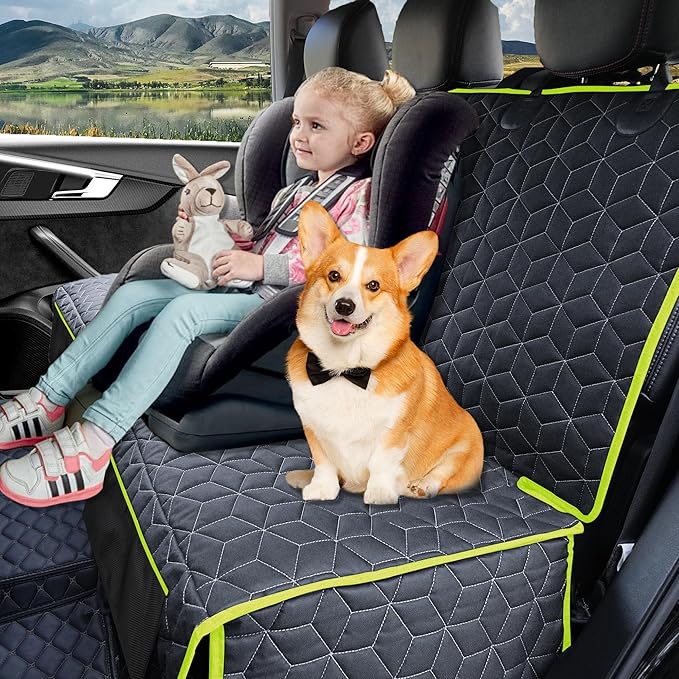 Dog Car Seat Covers for Ford f150/Ram1500/Nissan Frontier/Toyota Tacoma/GMC Canyon/Silverado, Waterproof Pet Back Seat Cover for Trucks, Scratchproof Nonslip Durable Rear Seat Cover for Dogs(Green)