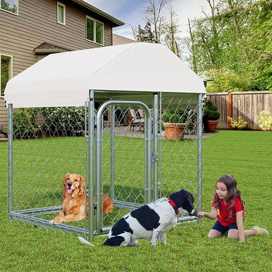 Outdoor Dog Kennel 40" L * 40" W, Heavy Duty Large Outside Dog Enclosure with UV-Resistant Waterproof Sun-Proof Cover, Double Security Locks for Backyard Farm Ranch
