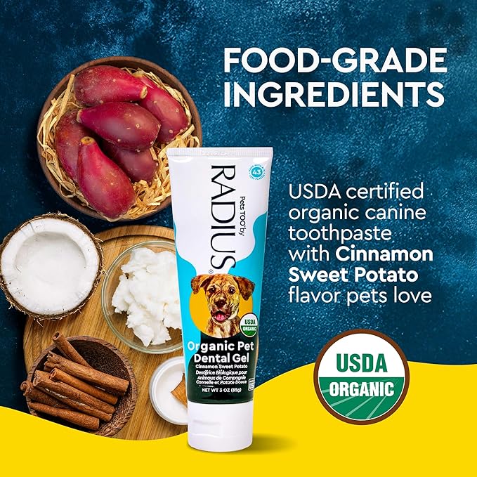 RADIUS USDA Organic Canine Pet Toothpaste 1 Unit, 3 oz, Non Toxic Toothpaste for Dogs, Designed to Clean Teeth and Help Prevent Tartar and Remove Plaque, Xylitol Free
