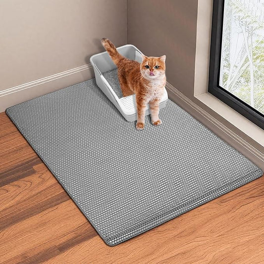 GRELY 35''X 25'' Large Litter Mat, 2 Layer Cat Litter Mat Litter Trapping Mat,Litter Box Mats for Floor, Cats Litterbox Catcher Rug for Kitty Pet, Waterproof Urine Proof,Non-Slip