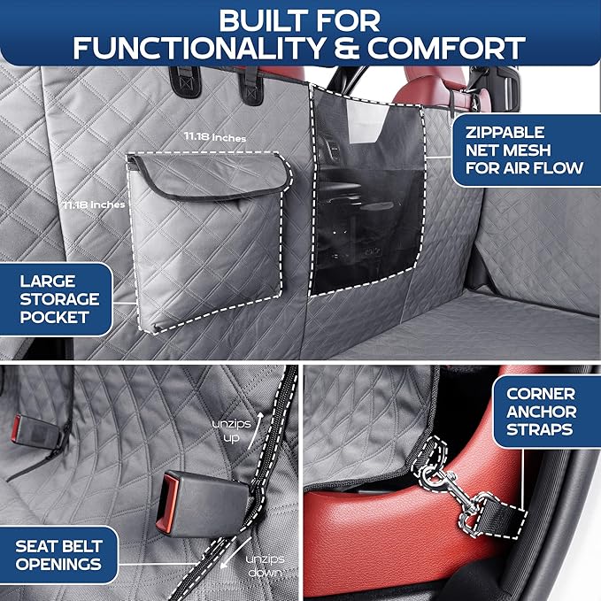 Ruff Liners XL Floor Cover with Door Protection, Gray – As Seen on Shark Tank – Fits Full‑Size Crew Cab Trucks with Fold‑Up Seats, Waterproof & Machine Washable – Sturdy XL Dog Hammock for Truck