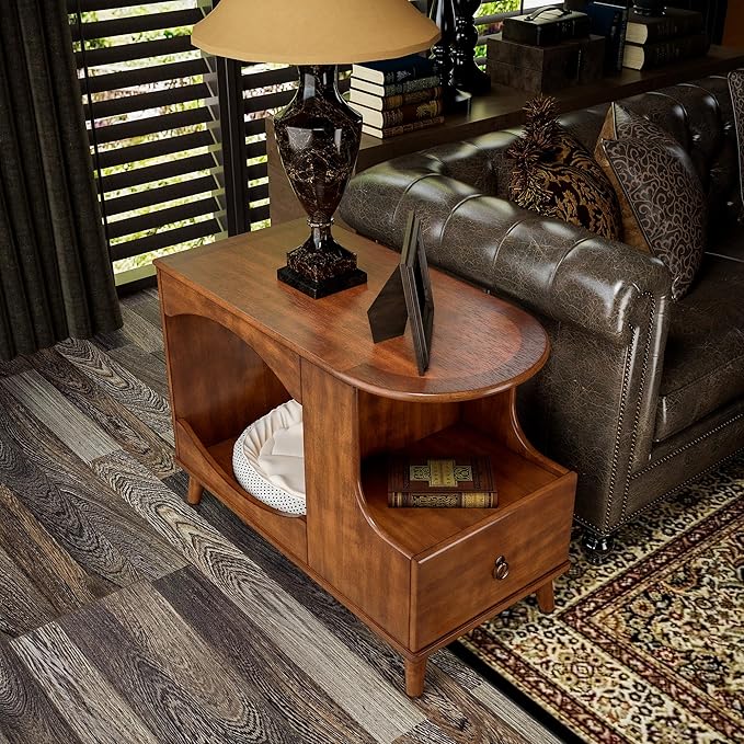 2-Set Pet Litter Box Enclosure, Hidden Litter Box Furniture with Storage Shelf, Indoor Cat House with 1 Drawer, Wooden Cat Washroom Modern Console, Pet Storage Cabinet