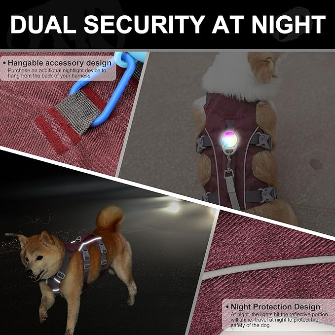 Escape Proof Dog Harness Medium Sized Dog, Reflective No Pull Dog Vest with Handle, Lightweight Full Body Pet Harness Adjustable for Walking,Training(Maroon,Chest:17-32")