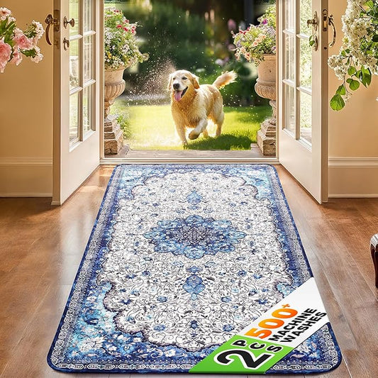 Hompet 2 Pack Super Absorbent Dog Door Mat for Muddy Paws, Washable Pee Pads for Dogs, Reusable Puppy Training Pads, Quick Dry Non-Slip Pet Entryway Rug, Leak-Proof Potty Pad for Indoor Floors 28.5x60