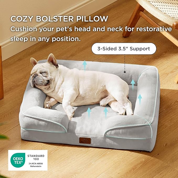 Bedsure Orthopedic Dog Bed for Medium Dogs - Waterproof Dog Sofa Beds Medium, Supportive Foam Pet Couch Bed with Removable Washable Cover, Waterproof Lining and Nonskid Bottom, Light Grey