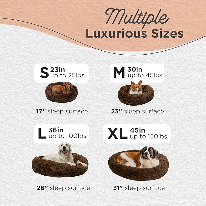 Best Friends by Sheri The Original Calming Donut Dog Bed – Washable Plush Pet Bed for Large Breeds up to 100 lbs, Lux Faux Fur, Dark Brown, Large (36" x 36")