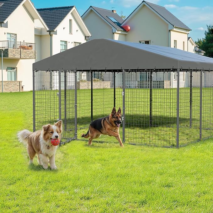 10×10×6 FT Large Outdoor Dog Kennel,Heavy Duty Dog Cage with Double Locks,Outdoor Dog Kennel with UV-Resistant Waterproof Roof Cover for Outside
