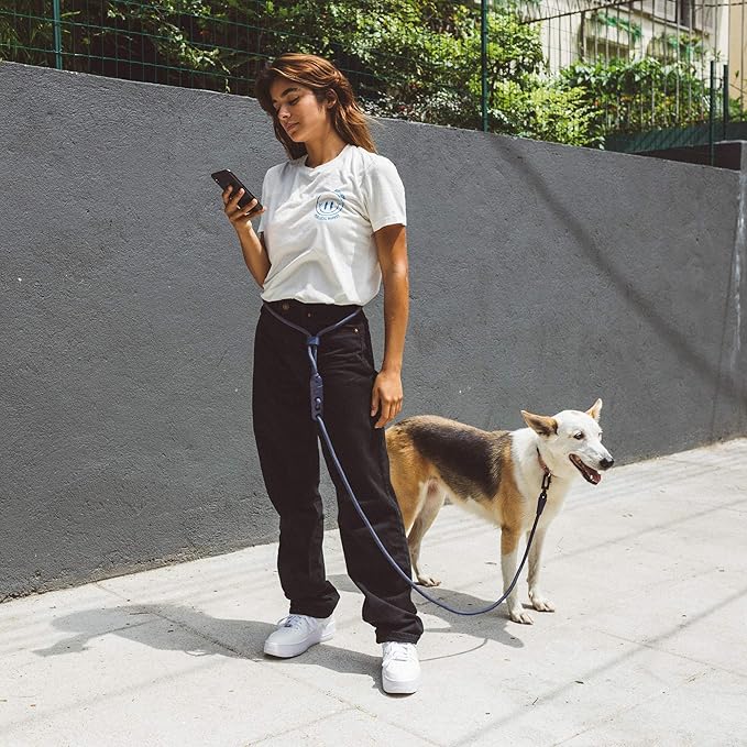 Deep Blue 4-in-1 Hands-Free Dog Leash – Adjustable for Crossbody, Waist, Long Leash, or Tether Use – Stylish, Lightweight, and Comfortable for Everyday Walks