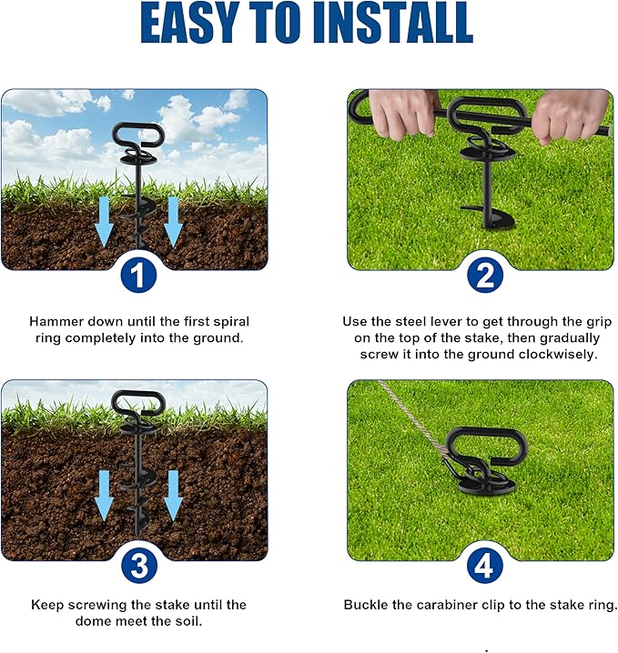 Eurmax USA Heavy-Duty Dog Tie Out Stakes Easy Installation Yard Dog Leash Anchor Dog Stake for Outside Portable Camping Dog Ground Anchor Dog Anchor for Large Dogs,Trampoline,1-Pack(Black)